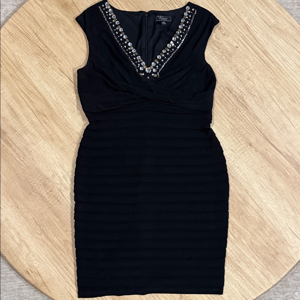 dressbarn Black Mini Dress with Embellished Neckline
